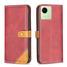 Custodia Portafoglio In Pelle Cover con Supporto B14F per Realme C30 Rosso