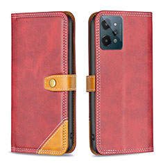 Custodia Portafoglio In Pelle Cover con Supporto B14F per Realme C31 Rosso