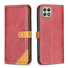 Custodia Portafoglio In Pelle Cover con Supporto B14F per Samsung Galaxy A22 5G Rosso