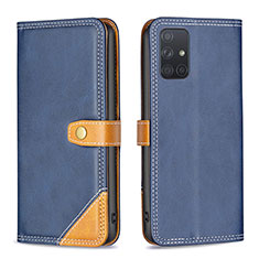 Custodia Portafoglio In Pelle Cover con Supporto B14F per Samsung Galaxy A71 4G A715 Blu