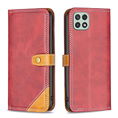 Custodia Portafoglio In Pelle Cover con Supporto B14F per Samsung Galaxy F42 5G Rosso