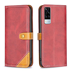 Custodia Portafoglio In Pelle Cover con Supporto B14F per Vivo Y53s NFC Rosso