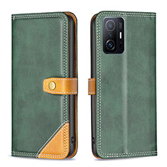 Custodia Portafoglio In Pelle Cover con Supporto B14F per Xiaomi Mi 11T Pro 5G Verde