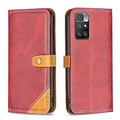 Custodia Portafoglio In Pelle Cover con Supporto B14F per Xiaomi Redmi 10 (2022) Rosso