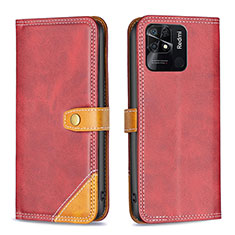 Custodia Portafoglio In Pelle Cover con Supporto B14F per Xiaomi Redmi 10 India Rosso