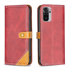 Custodia Portafoglio In Pelle Cover con Supporto B14F per Xiaomi Redmi Note 10 4G Rosso