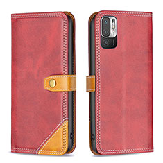 Custodia Portafoglio In Pelle Cover con Supporto B14F per Xiaomi Redmi Note 10T 5G Rosso