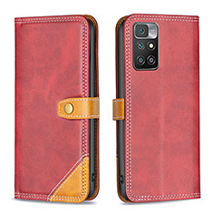 Custodia Portafoglio In Pelle Cover con Supporto B14F per Xiaomi Redmi Note 11 4G (2021) Rosso