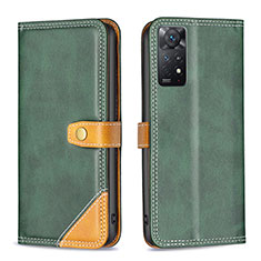 Custodia Portafoglio In Pelle Cover con Supporto B14F per Xiaomi Redmi Note 11 Pro 4G Verde