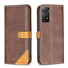 Custodia Portafoglio In Pelle Cover con Supporto B14F per Xiaomi Redmi Note 11 Pro 5G Marrone