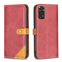 Custodia Portafoglio In Pelle Cover con Supporto B14F per Xiaomi Redmi Note 11S 4G Rosso