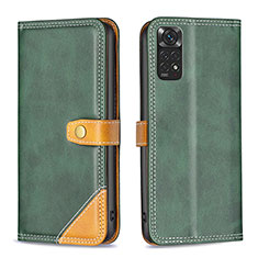 Custodia Portafoglio In Pelle Cover con Supporto B14F per Xiaomi Redmi Note 11S 4G Verde