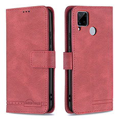 Custodia Portafoglio In Pelle Cover con Supporto B15F per Realme C25 Rosso