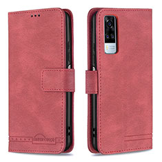 Custodia Portafoglio In Pelle Cover con Supporto B15F per Vivo Y53s NFC Rosso