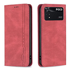 Custodia Portafoglio In Pelle Cover con Supporto B15F per Xiaomi Poco M4 Pro 4G Rosso