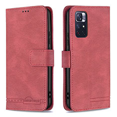 Custodia Portafoglio In Pelle Cover con Supporto B15F per Xiaomi Poco M4 Pro 5G Rosso