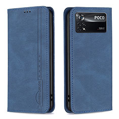 Custodia Portafoglio In Pelle Cover con Supporto B15F per Xiaomi Poco X4 Pro 5G Blu