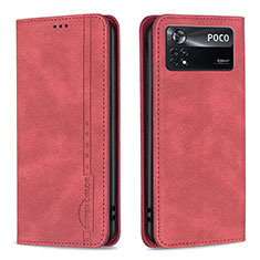 Custodia Portafoglio In Pelle Cover con Supporto B15F per Xiaomi Poco X4 Pro 5G Rosso