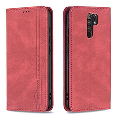 Custodia Portafoglio In Pelle Cover con Supporto B15F per Xiaomi Redmi 9 Prime India Rosso