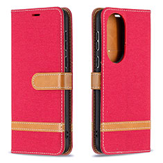 Custodia Portafoglio In Pelle Cover con Supporto B16F per Huawei P50 Rosso