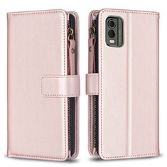 Custodia Portafoglio In Pelle Cover con Supporto B16F per Nokia C210 Oro Rosa