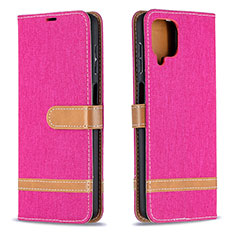 Custodia Portafoglio In Pelle Cover con Supporto B16F per Samsung Galaxy A12 5G Rosa Caldo