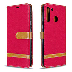 Custodia Portafoglio In Pelle Cover con Supporto B16F per Samsung Galaxy A21 Rosso