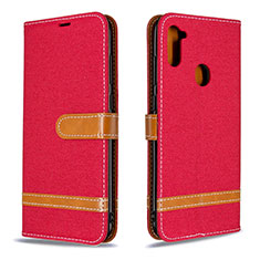 Custodia Portafoglio In Pelle Cover con Supporto B16F per Samsung Galaxy M11 Rosso