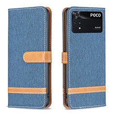 Custodia Portafoglio In Pelle Cover con Supporto B16F per Xiaomi Poco M4 Pro 4G Blu Notte