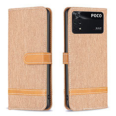 Custodia Portafoglio In Pelle Cover con Supporto B16F per Xiaomi Poco M4 Pro 4G Oro