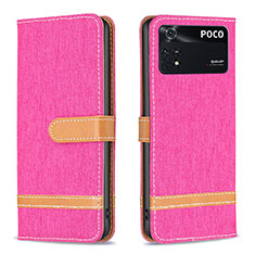 Custodia Portafoglio In Pelle Cover con Supporto B16F per Xiaomi Poco M4 Pro 4G Rosa Caldo