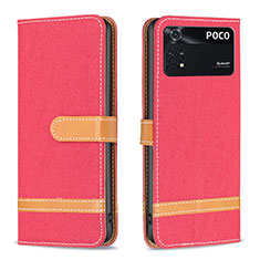 Custodia Portafoglio In Pelle Cover con Supporto B16F per Xiaomi Poco M4 Pro 4G Rosso