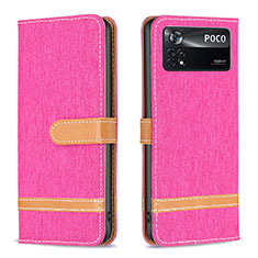 Custodia Portafoglio In Pelle Cover con Supporto B16F per Xiaomi Poco X4 Pro 5G Rosa Caldo