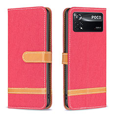 Custodia Portafoglio In Pelle Cover con Supporto B16F per Xiaomi Poco X4 Pro 5G Rosso