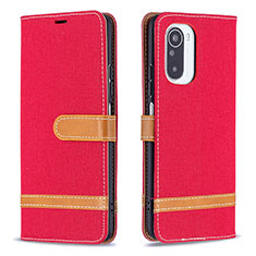 Custodia Portafoglio In Pelle Cover con Supporto B16F per Xiaomi Redmi K40 Pro 5G Rosso