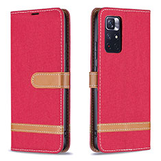 Custodia Portafoglio In Pelle Cover con Supporto B16F per Xiaomi Redmi Note 11T 5G Rosso