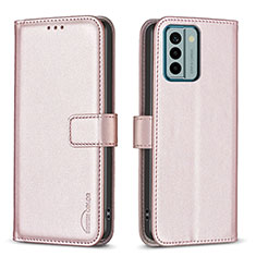 Custodia Portafoglio In Pelle Cover con Supporto B17F per Nokia G22 Oro Rosa