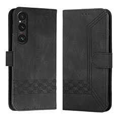 Custodia Portafoglio In Pelle Cover con Supporto B21F per Sony Xperia 1 V Nero