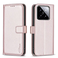 Custodia Portafoglio In Pelle Cover con Supporto B22F per Xiaomi Mi 14 5G Oro Rosa