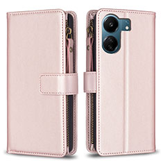 Custodia Portafoglio In Pelle Cover con Supporto B23F per Xiaomi Poco C65 Oro Rosa