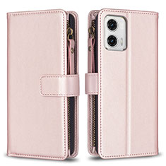 Custodia Portafoglio In Pelle Cover con Supporto B25F per Motorola Moto G73 5G Oro Rosa