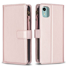 Custodia Portafoglio In Pelle Cover con Supporto B25F per Nokia C12 Oro Rosa