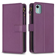 Custodia Portafoglio In Pelle Cover con Supporto B25F per Nokia C12 Plus Viola