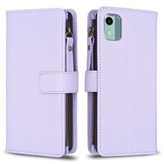 Custodia Portafoglio In Pelle Cover con Supporto B25F per Nokia C12 Pro Lavanda