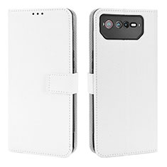 Custodia Portafoglio In Pelle Cover con Supporto BY1 per Asus ROG Phone 6 Pro Bianco