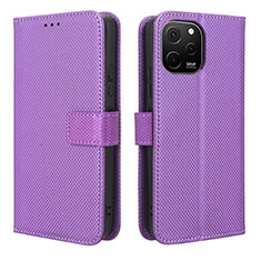 Custodia Portafoglio In Pelle Cover con Supporto BY1 per Huawei Enjoy 50z Viola