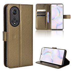 Custodia Portafoglio In Pelle Cover con Supporto BY1 per Huawei Honor 50 5G Marrone