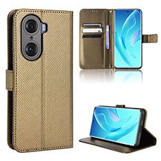 Custodia Portafoglio In Pelle Cover con Supporto BY1 per Huawei Honor 60 Pro 5G Marrone