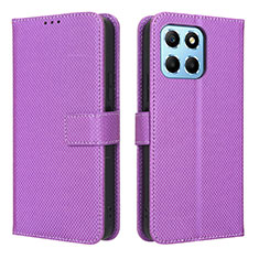 Custodia Portafoglio In Pelle Cover con Supporto BY1 per Huawei Honor X8 5G Viola