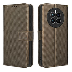 Custodia Portafoglio In Pelle Cover con Supporto BY1 per Huawei Mate 50 Marrone